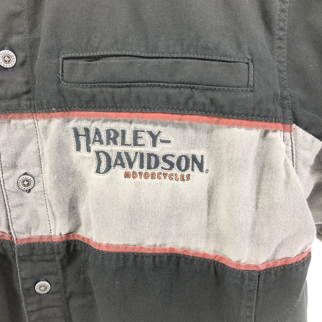 Harley-Davidson Lined Hidden Button-Down Short Sleeve Work Shirt, Men's Size M cotton black type Vintage Second Hand
