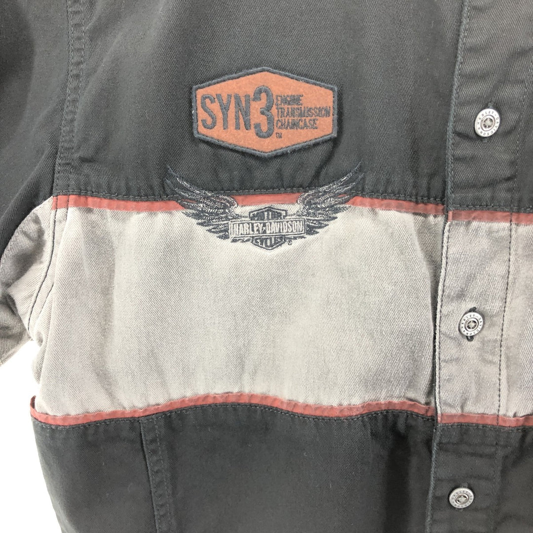 Harley-Davidson Lined Hidden Button-Down Short Sleeve Work Shirt, Men's Size M cotton black type Vintage Second Hand