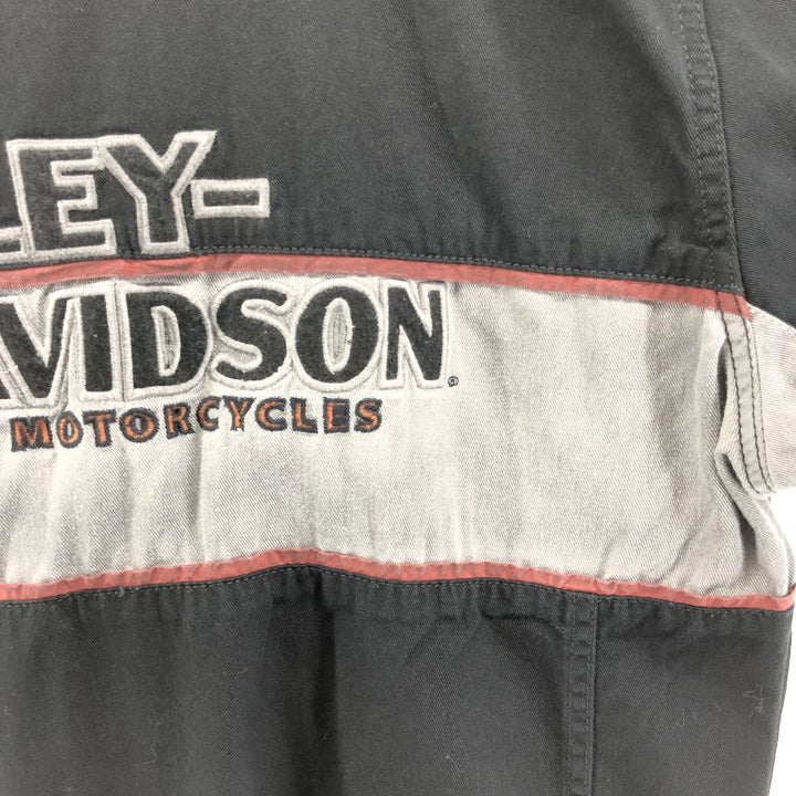 Harley-Davidson Lined Hidden Button-Down Short Sleeve Work Shirt, Men's Size M cotton black type Vintage Second Hand