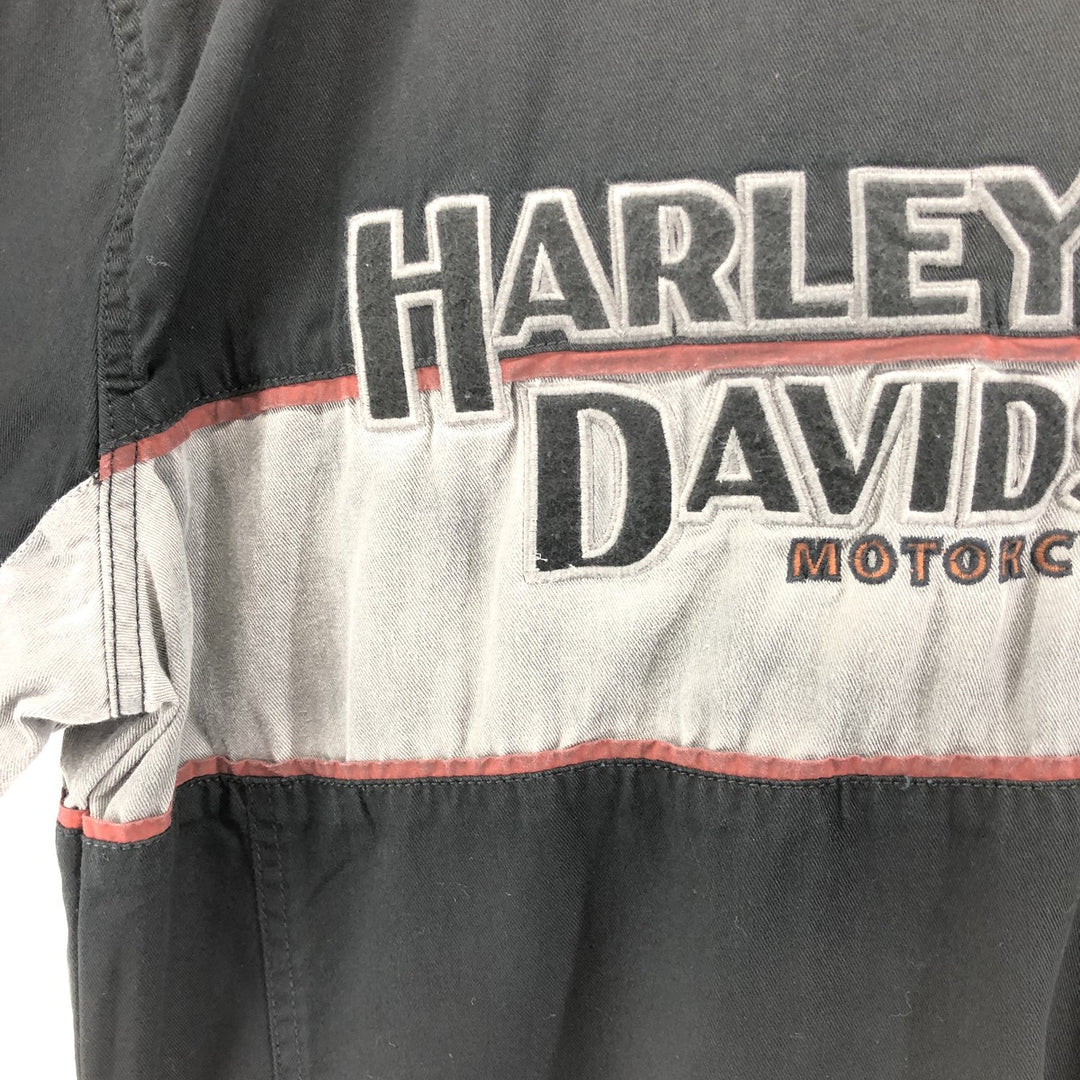 Harley-Davidson Lined Hidden Button-Down Short Sleeve Work Shirt, Men's Size M cotton black type Vintage Second Hand