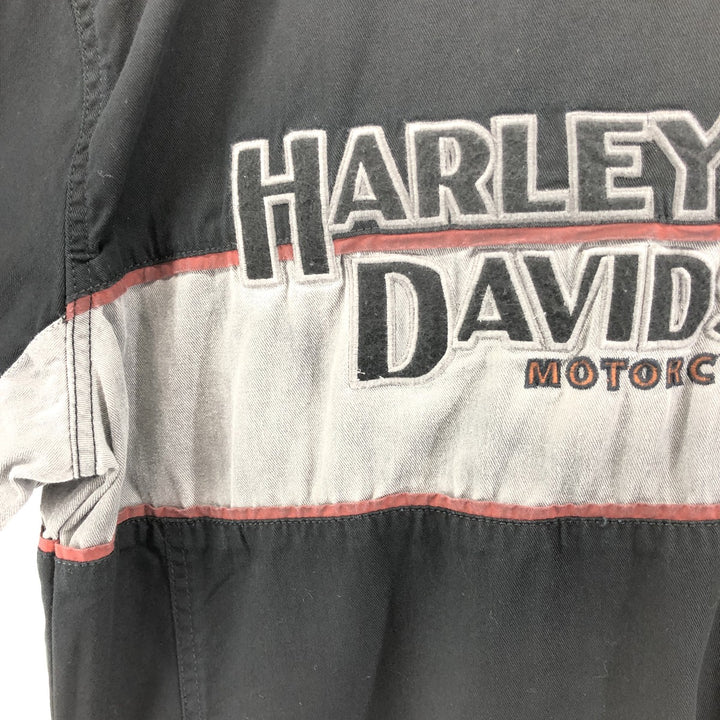 Harley-Davidson Lined Hidden Button-Down Short Sleeve Work Shirt, Men's Size M cotton black type Vintage Second Hand