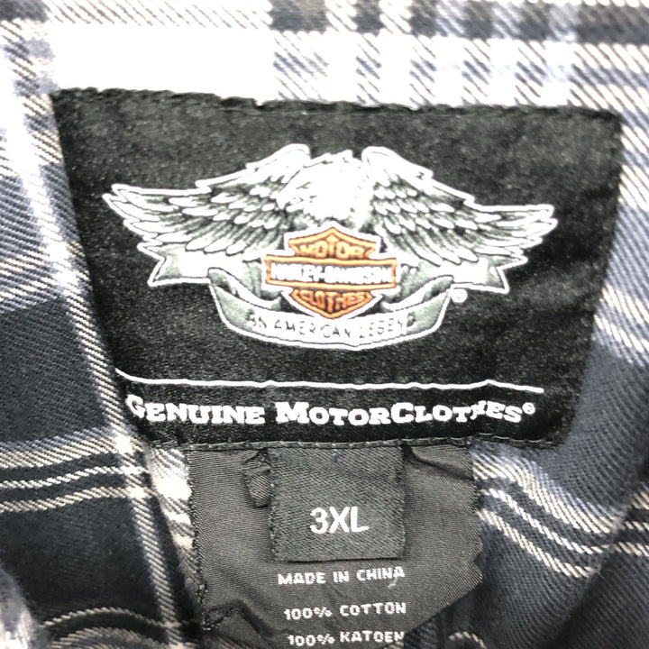 Harley Davidson Check Pattern Hidden Button Down Short Sleeve Work Shirt Big Size Box Shirt Men's XXXL cotton navy blue type Vintage Second Hand