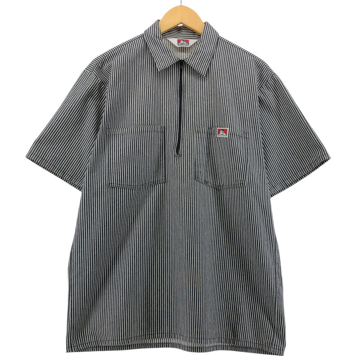 90'S Ben Davis Stripe Pattern Half Zip Short Sleeve Work Shirt Box Shirt Made in USA Men's M Size Vintage cotton black type Vintage Second Hand