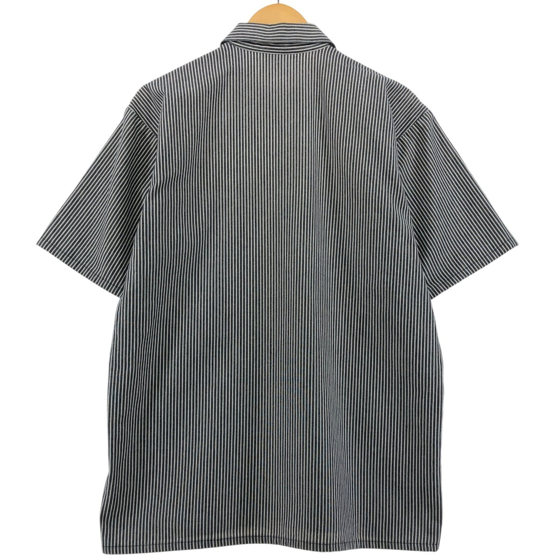 90'S Ben Davis Stripe Pattern Half Zip Short Sleeve Work Shirt Box Shirt Made in USA Men's M Size Vintage cotton black type Vintage Second Hand