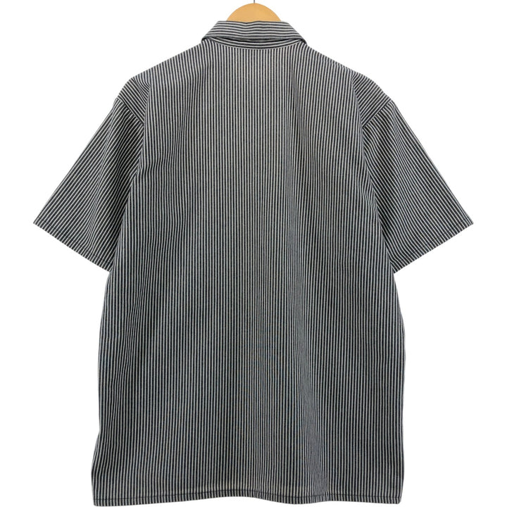 90'S Ben Davis Stripe Pattern Half Zip Short Sleeve Work Shirt Box Shirt Made in USA Men's M Size Vintage cotton black type Vintage Second Hand