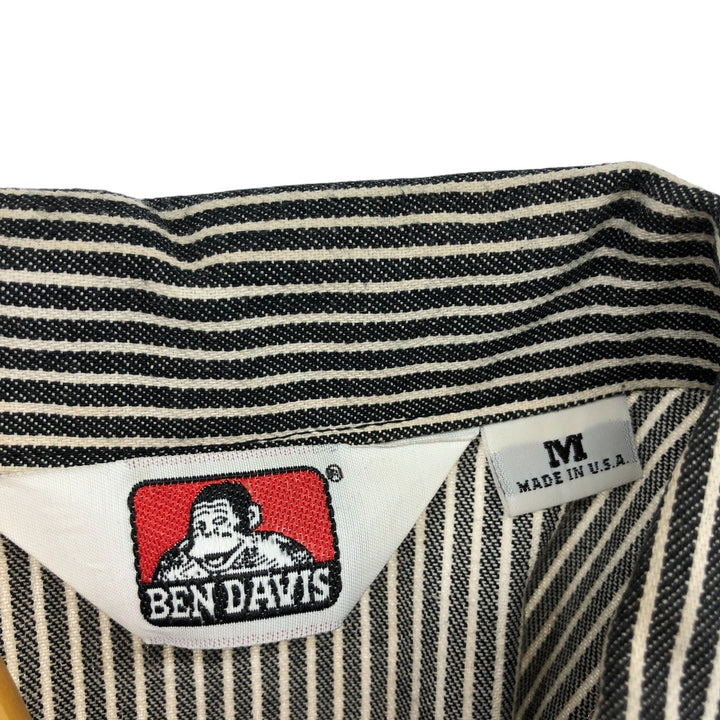 90'S Ben Davis Stripe Pattern Half Zip Short Sleeve Work Shirt Box Shirt Made in USA Men's M Size Vintage cotton black type Vintage Second Hand