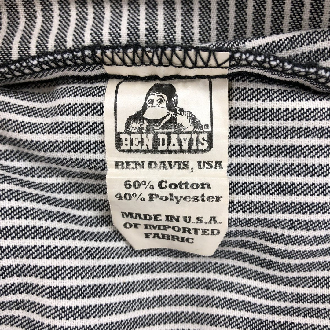 90'S Ben Davis Stripe Pattern Half Zip Short Sleeve Work Shirt Box Shirt Made in USA Men's M Size Vintage cotton black type Vintage Second Hand