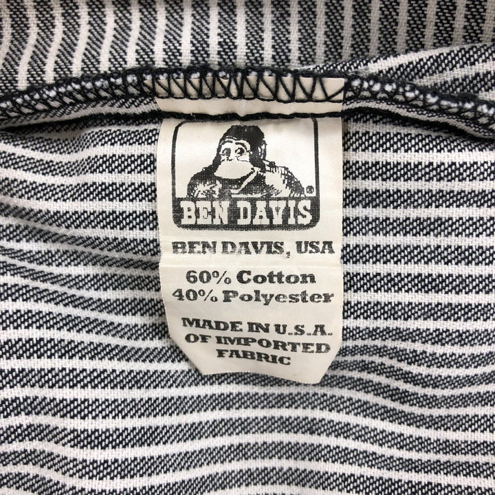 90'S Ben Davis Stripe Pattern Half Zip Short Sleeve Work Shirt Box Shirt Made in USA Men's M Size Vintage cotton black type Vintage Second Hand
