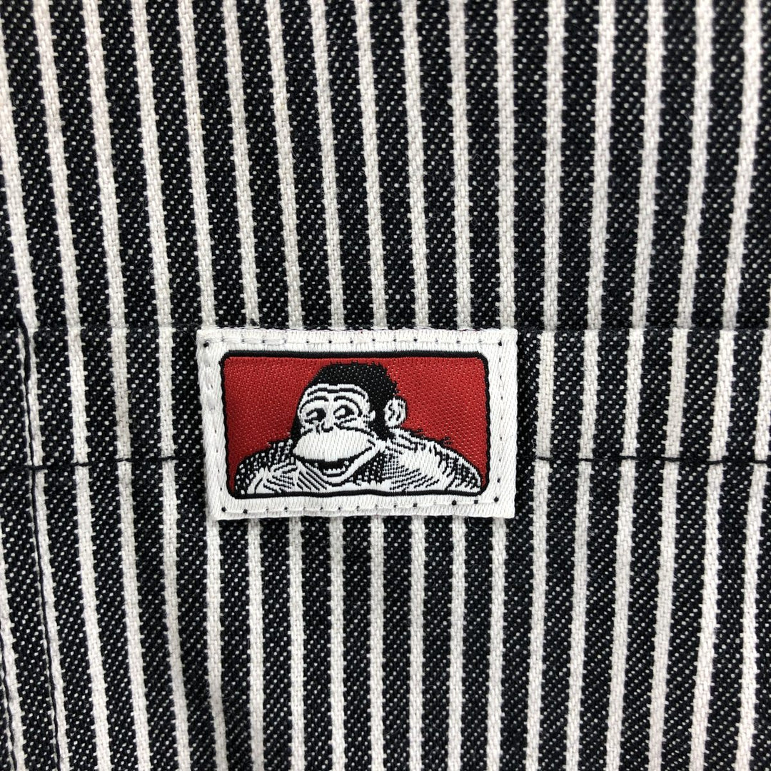 90'S Ben Davis Stripe Pattern Half Zip Short Sleeve Work Shirt Box Shirt Made in USA Men's M Size Vintage cotton black type Vintage Second Hand