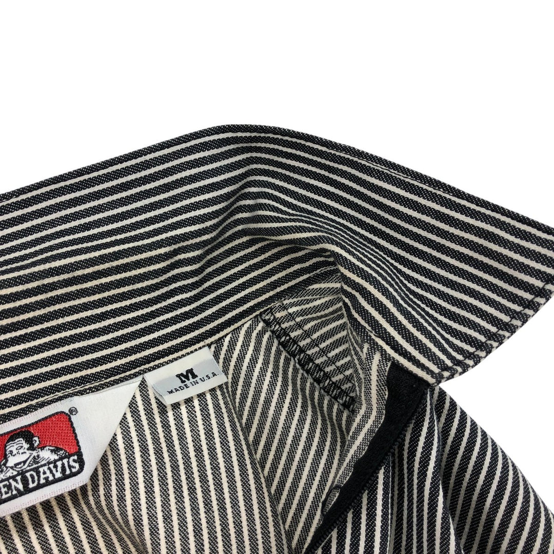 90'S Ben Davis Stripe Pattern Half Zip Short Sleeve Work Shirt Box Shirt Made in USA Men's M Size Vintage cotton black type Vintage Second Hand