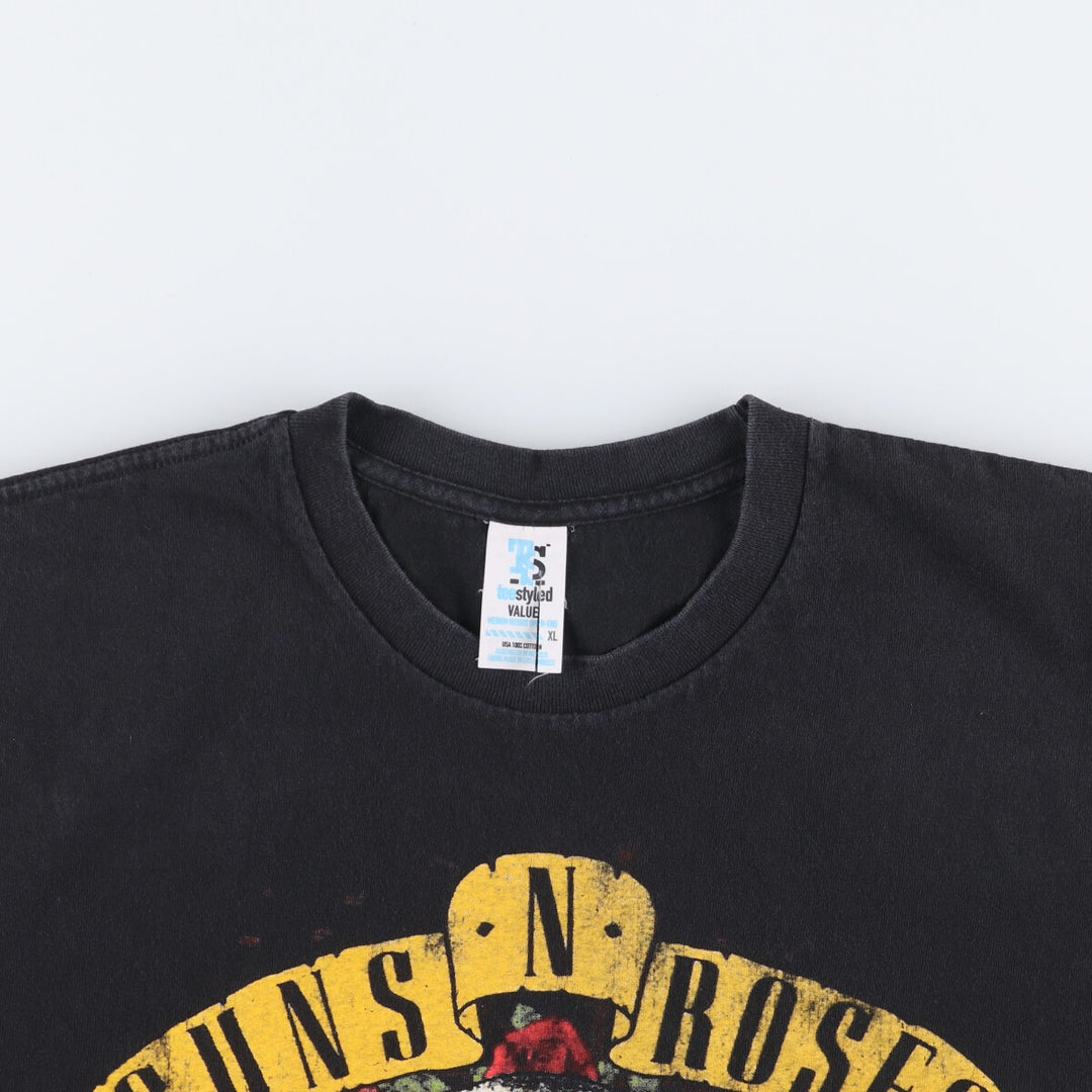 Teestyled GUNS N' ROSES Skull Pattern Band T-shirt, Men's XL size cotton black type Vintage Second Hand