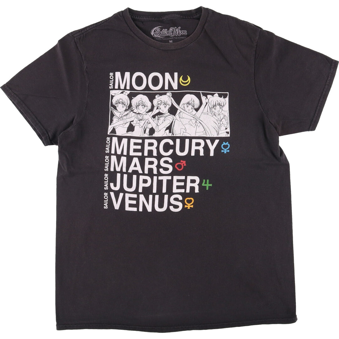 SAILOR MOON Pretty Guardian Sailor Moon Anime Character Print T-shirt Men's M size cotton black type Vintage Second Hand