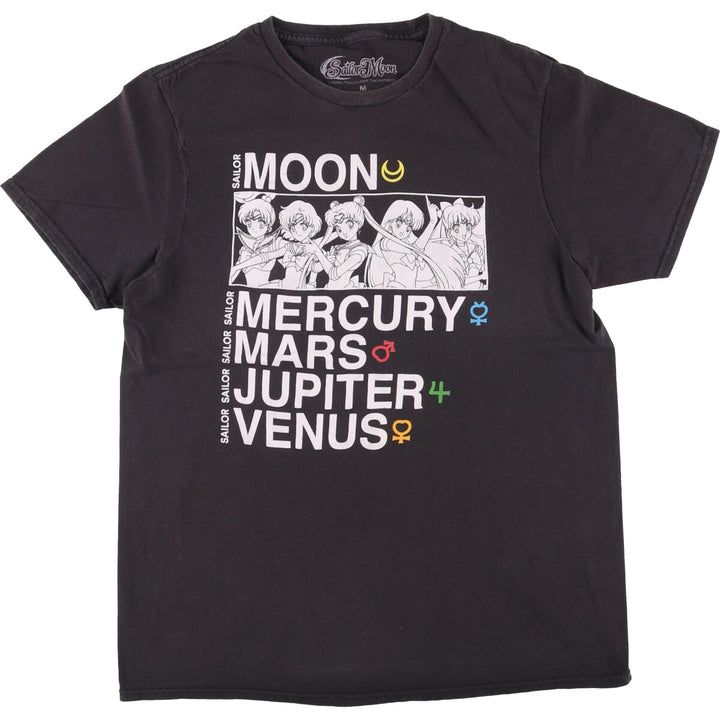 SAILOR MOON Pretty Guardian Sailor Moon Anime Character Print T-shirt Men's M size cotton black type Vintage Second Hand