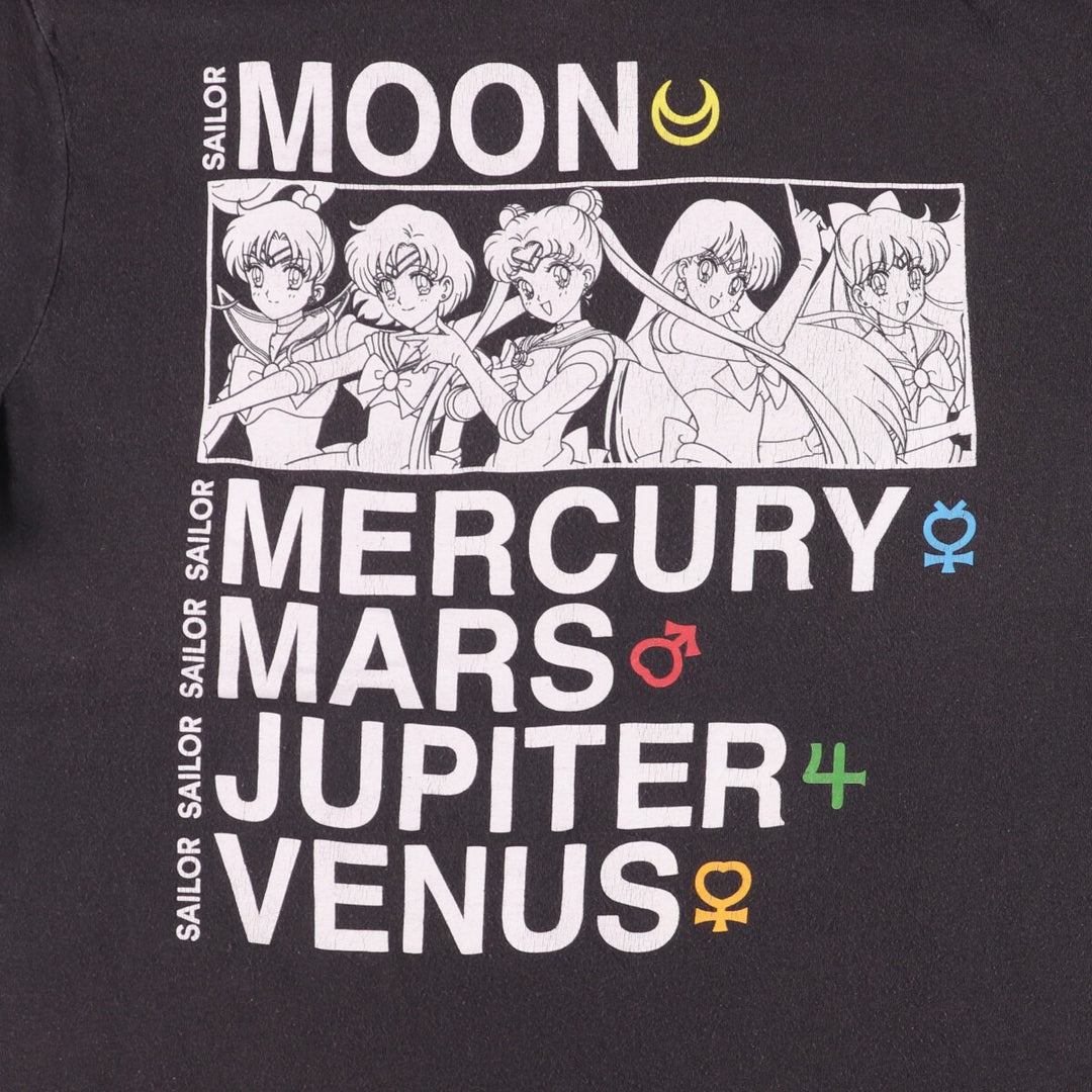 SAILOR MOON Pretty Guardian Sailor Moon Anime Character Print T-shirt Men's M size cotton black type Vintage Second Hand
