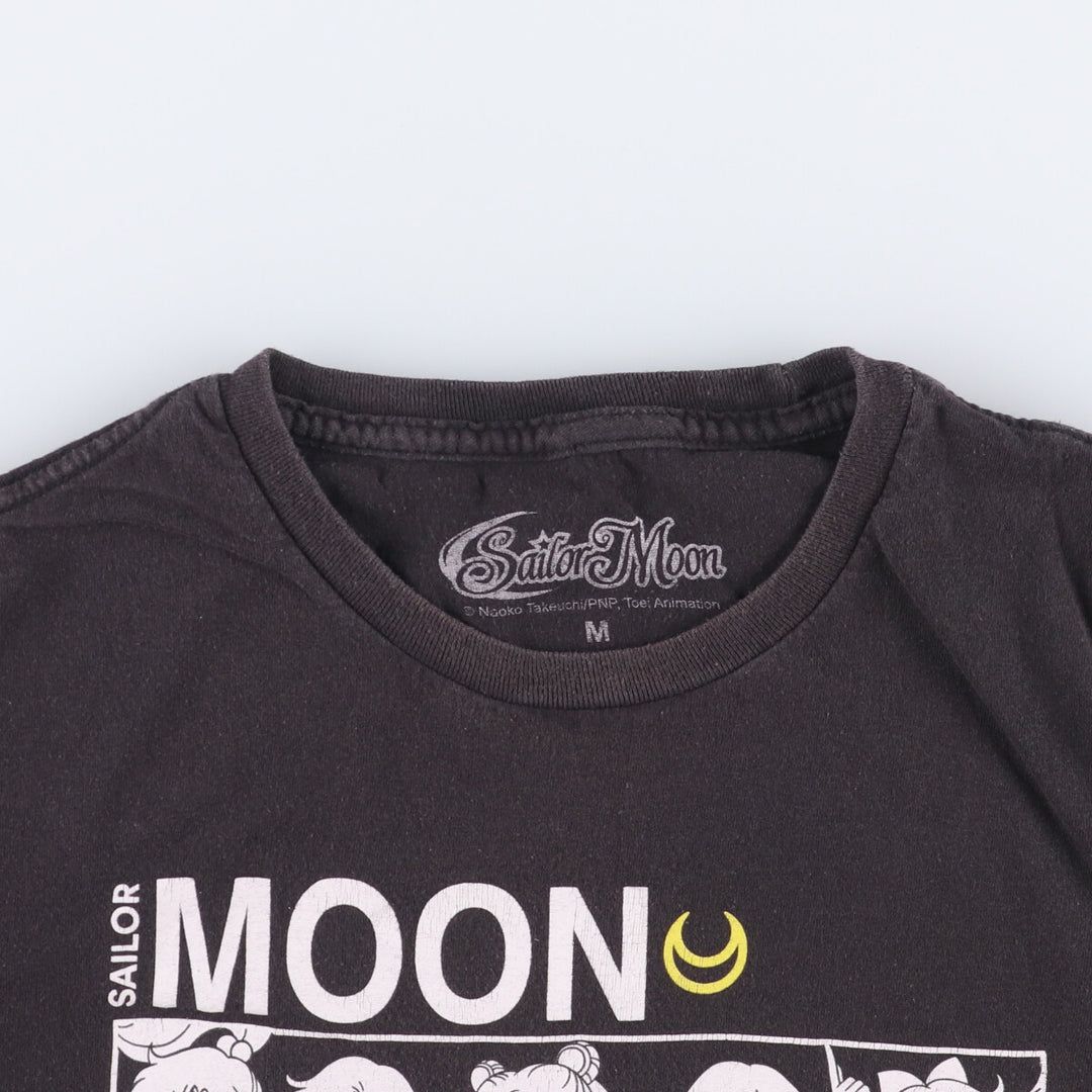SAILOR MOON Pretty Guardian Sailor Moon Anime Character Print T-shirt Men's M size cotton black type Vintage Second Hand