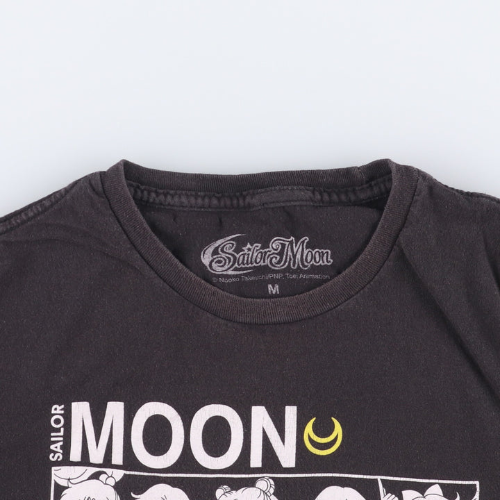 SAILOR MOON Pretty Guardian Sailor Moon Anime Character Print T-shirt Men's M size cotton black type Vintage Second Hand