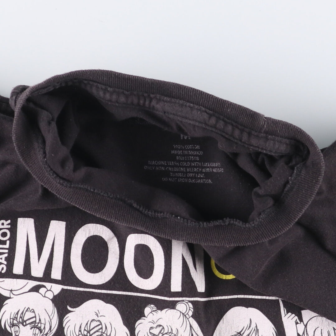 SAILOR MOON Pretty Guardian Sailor Moon Anime Character Print T-shirt Men's M size cotton black type Vintage Second Hand