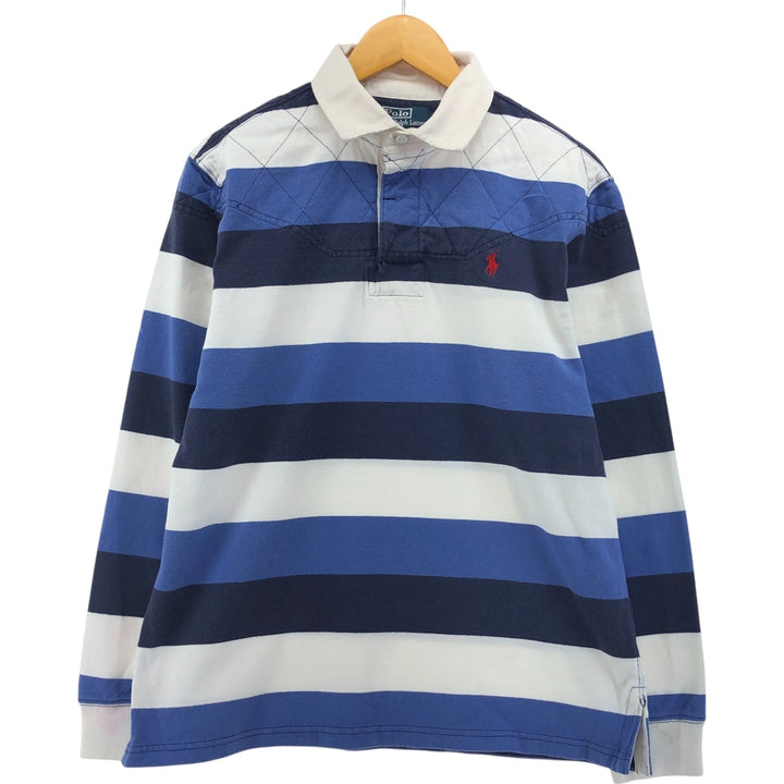Ralph Lauren POLO by Ralph Lauren CUSTOM FIT Border Pattern Long Sleeve Rugby Shirt Men's L size cotton white type Vintage Second Hand