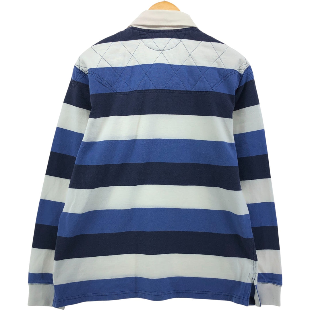 Ralph Lauren POLO by Ralph Lauren CUSTOM FIT Border Pattern Long Sleeve Rugby Shirt Men's L size cotton white type Vintage Second Hand