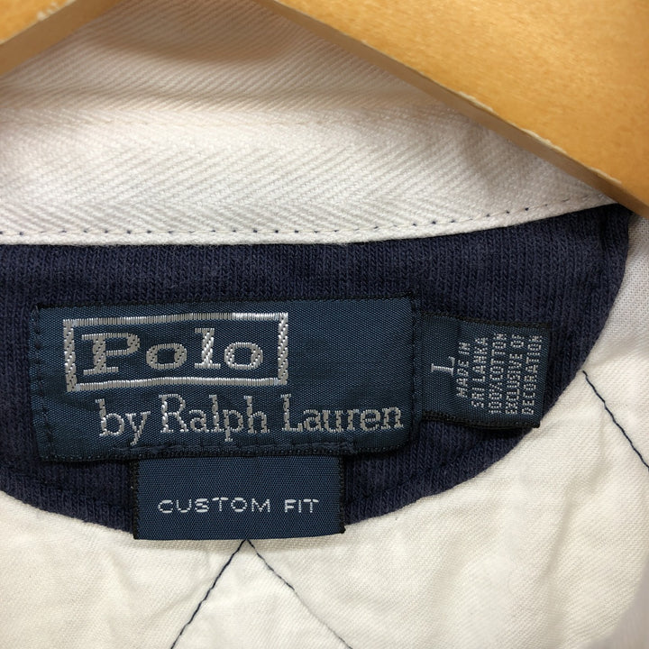 Ralph Lauren POLO by Ralph Lauren CUSTOM FIT Border Pattern Long Sleeve Rugby Shirt Men's L size cotton white type Vintage Second Hand