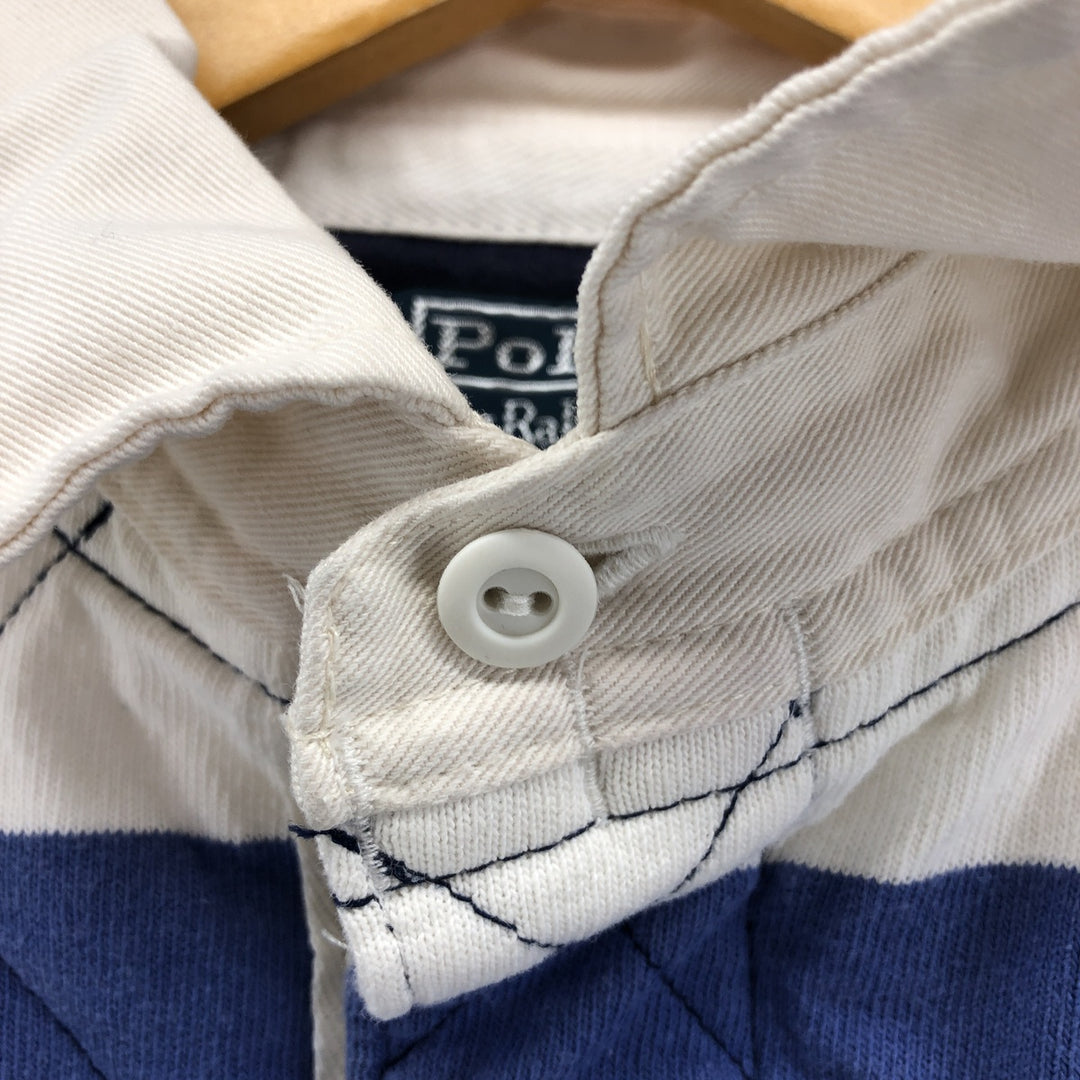 Ralph Lauren POLO by Ralph Lauren CUSTOM FIT Border Pattern Long Sleeve Rugby Shirt Men's L size cotton white type Vintage Second Hand