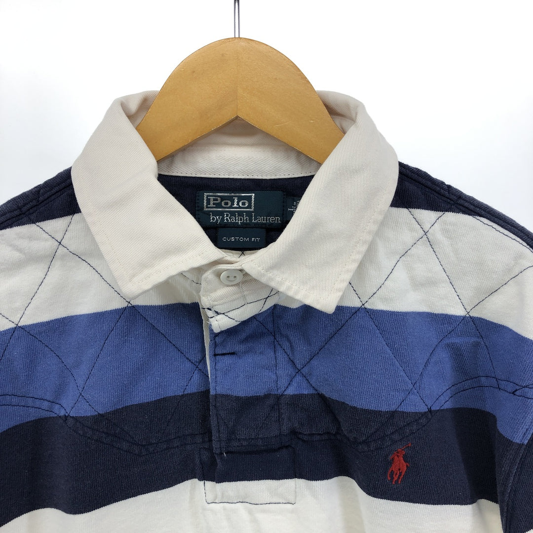 Ralph Lauren POLO by Ralph Lauren CUSTOM FIT Border Pattern Long Sleeve Rugby Shirt Men's L size cotton white type Vintage Second Hand