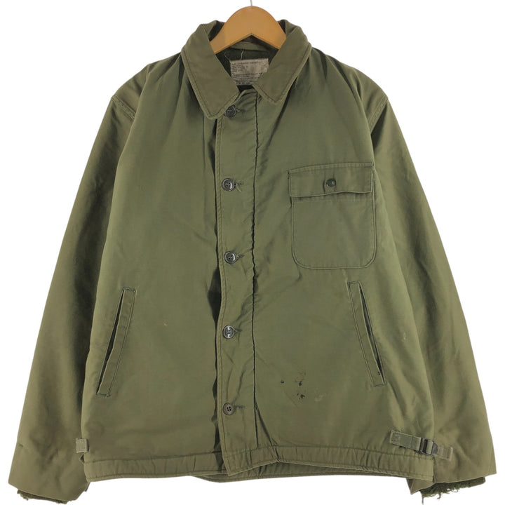 Authentic 1970'S US Navy Cold Weather Permeable A-2 Deck Jacket, Men's Size L, Vintage unclear Khaki type Vintage Second Hand