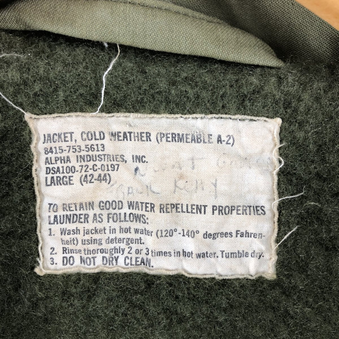 Authentic 1970'S US Navy Cold Weather Permeable A-2 Deck Jacket, Men's Size L, Vintage unclear Khaki type Vintage Second Hand