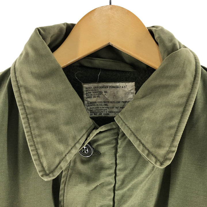 Authentic 1970'S US Navy Cold Weather Permeable A-2 Deck Jacket, Men's Size L, Vintage unclear Khaki type Vintage Second Hand