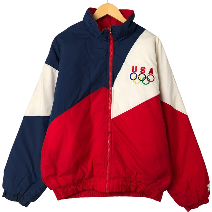 90'S Starter USA Olympic Team Padded Puffer Jacket, Men's XL, Vintage Nylon red type Vintage Second Hand