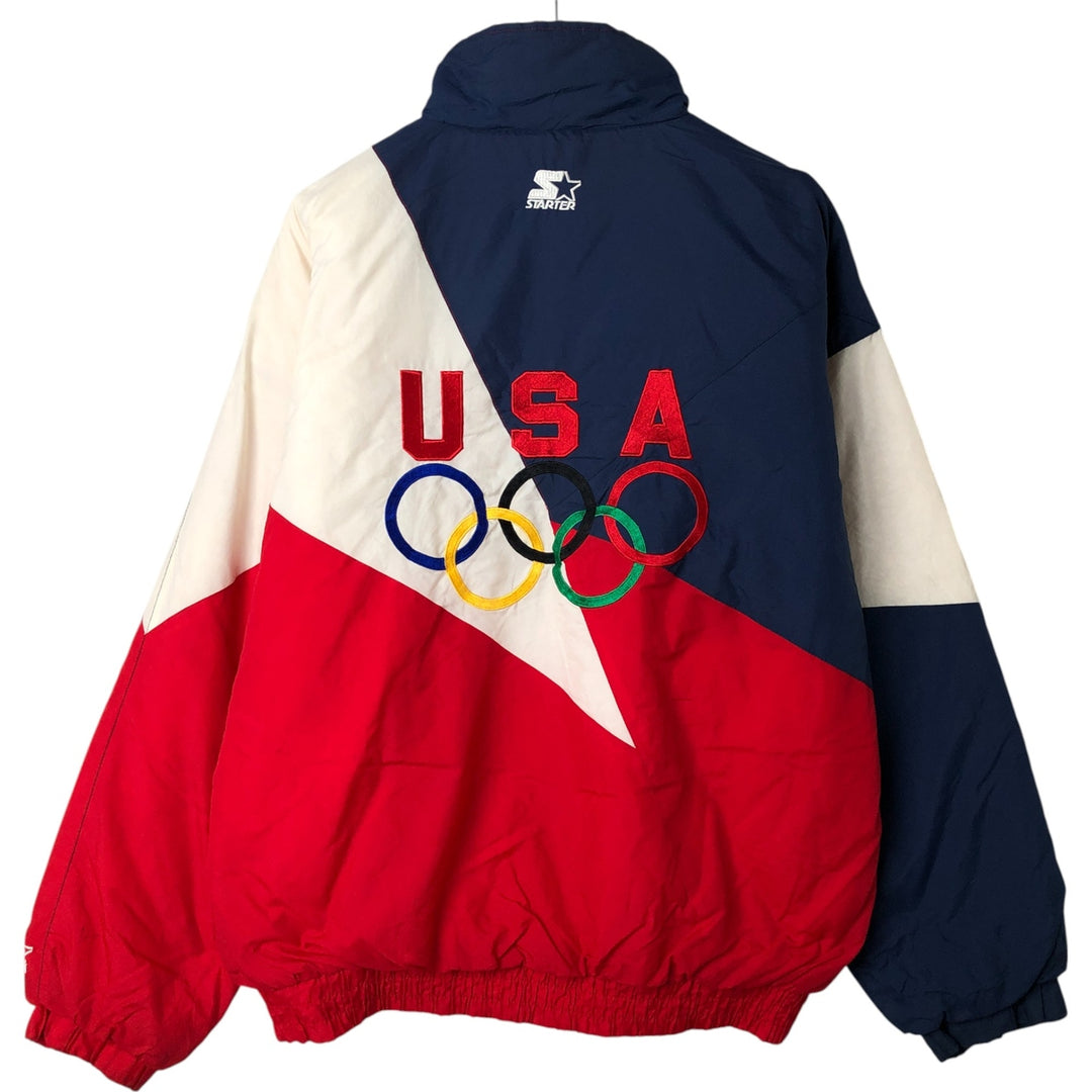90'S Starter USA Olympic Team Padded Puffer Jacket, Men's XL, Vintage Nylon red type Vintage Second Hand