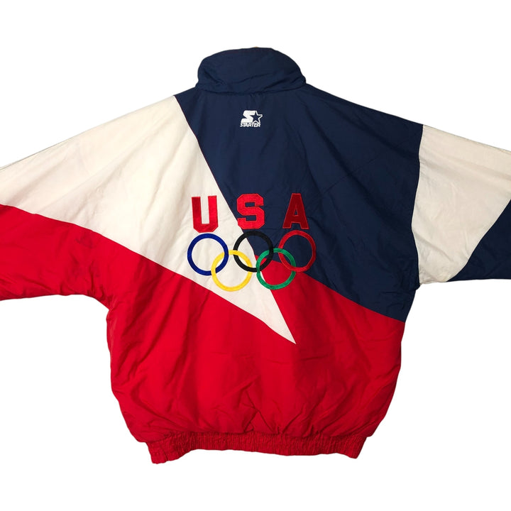 90'S Starter USA Olympic Team Padded Puffer Jacket, Men's XL, Vintage Nylon red type Vintage Second Hand