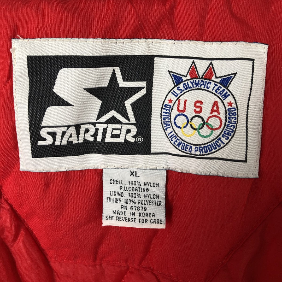 90'S Starter USA Olympic Team Padded Puffer Jacket, Men's XL, Vintage Nylon red type Vintage Second Hand