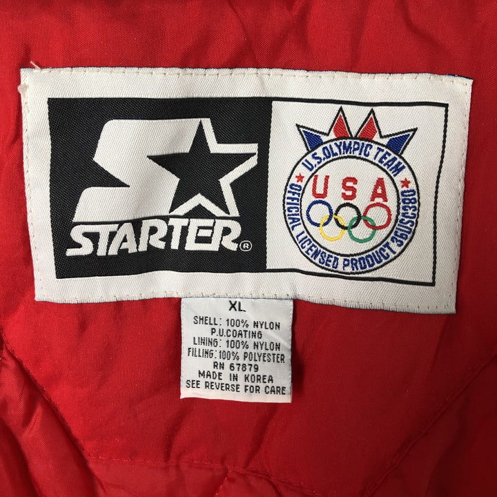 90'S Starter USA Olympic Team Padded Puffer Jacket, Men's XL, Vintage Nylon red type Vintage Second Hand