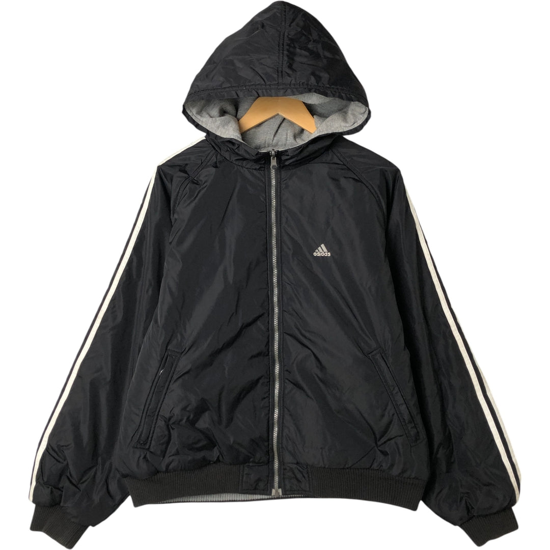 Vintage 90'S adidas reversible back logo padded hoodie/puffer jacket, size M, men's unclear black type Vintage Second Hand