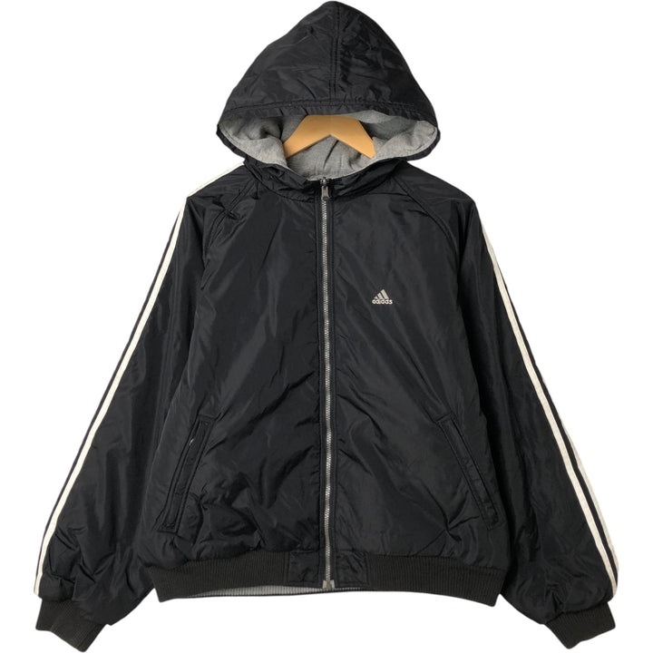 Vintage 90'S adidas reversible back logo padded hoodie/puffer jacket, size M, men's unclear black type Vintage Second Hand