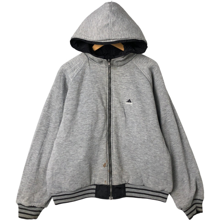 Vintage 90'S adidas reversible back logo padded hoodie/puffer jacket, size M, men's unclear black type Vintage Second Hand