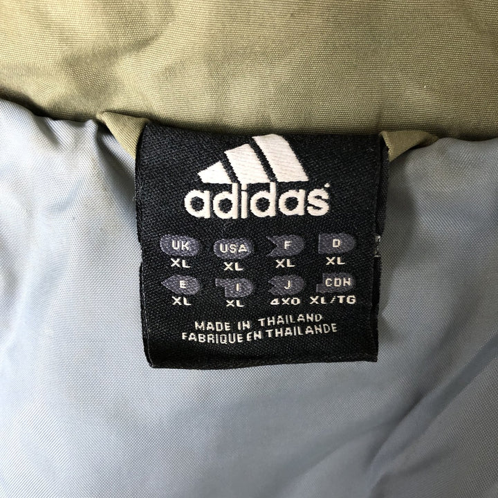 2000'S Adidas padded puffer jacket, men's size XL polyester Khaki type Vintage Second Hand