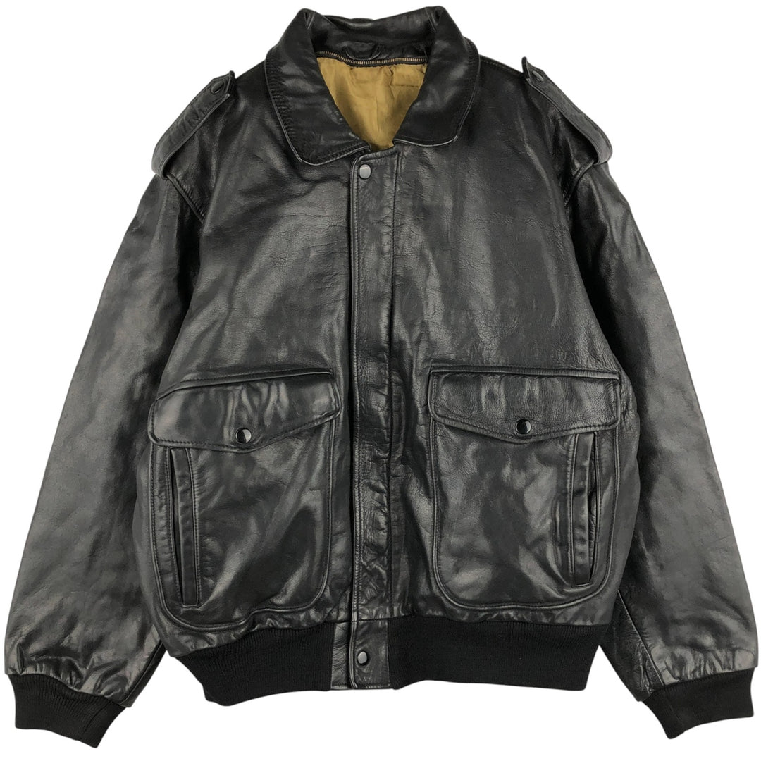 A-2 type leather flight jacket, men's size L Genuine Leather Cowhide black type Vintage Second Hand