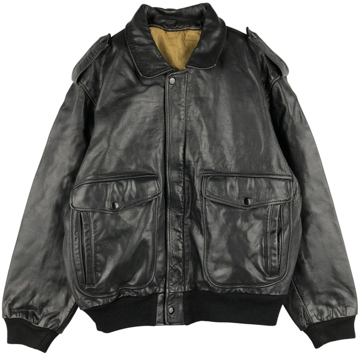 A-2 type leather flight jacket, men's size L Genuine Leather Cowhide black type Vintage Second Hand
