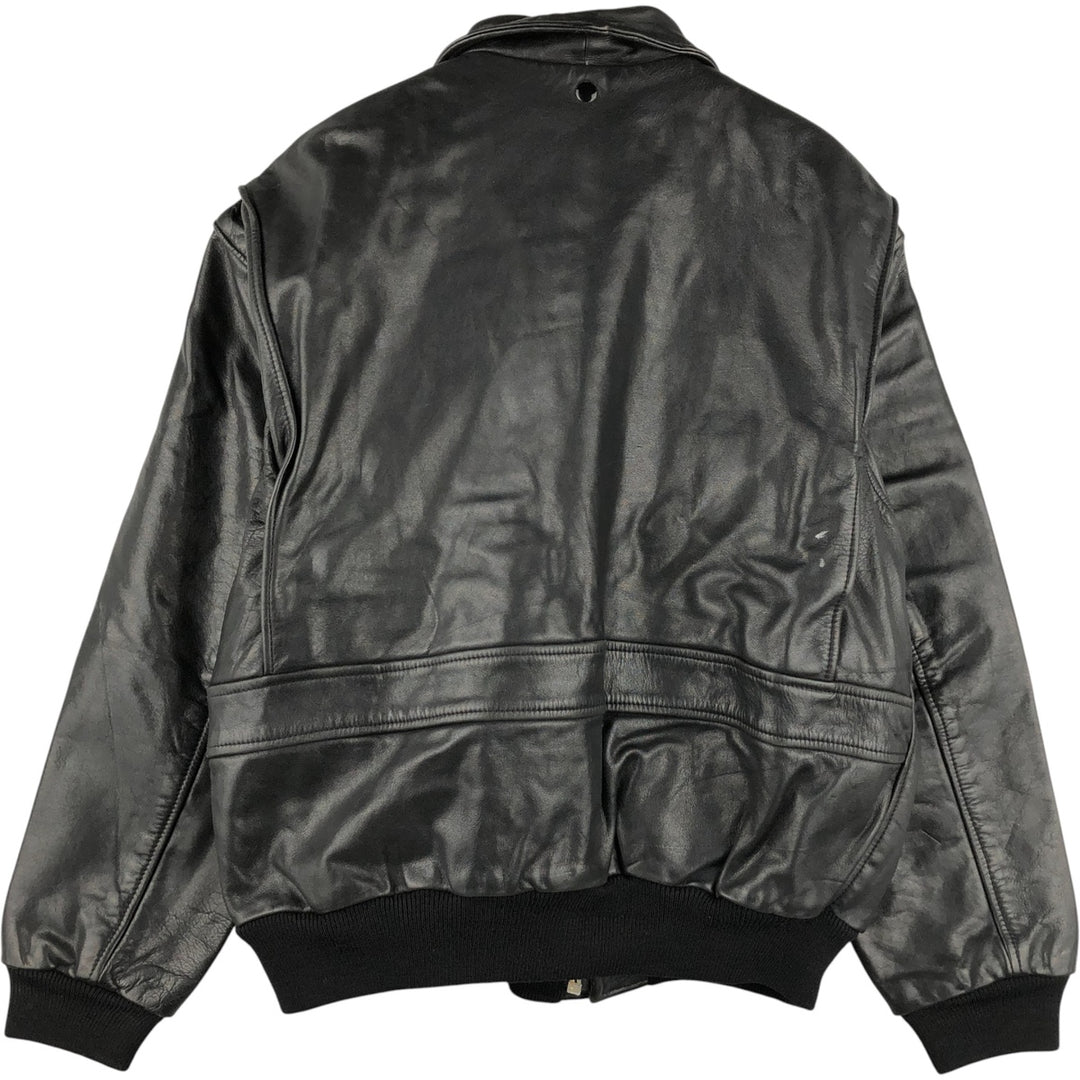 A-2 type leather flight jacket, men's size L Genuine Leather Cowhide black type Vintage Second Hand