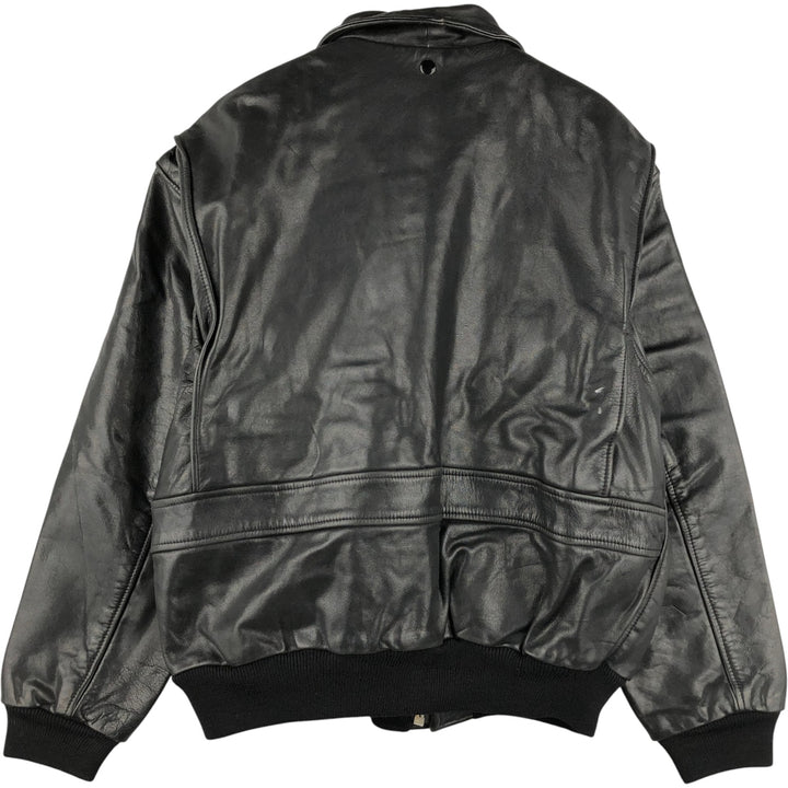 A-2 type leather flight jacket, men's size L Genuine Leather Cowhide black type Vintage Second Hand