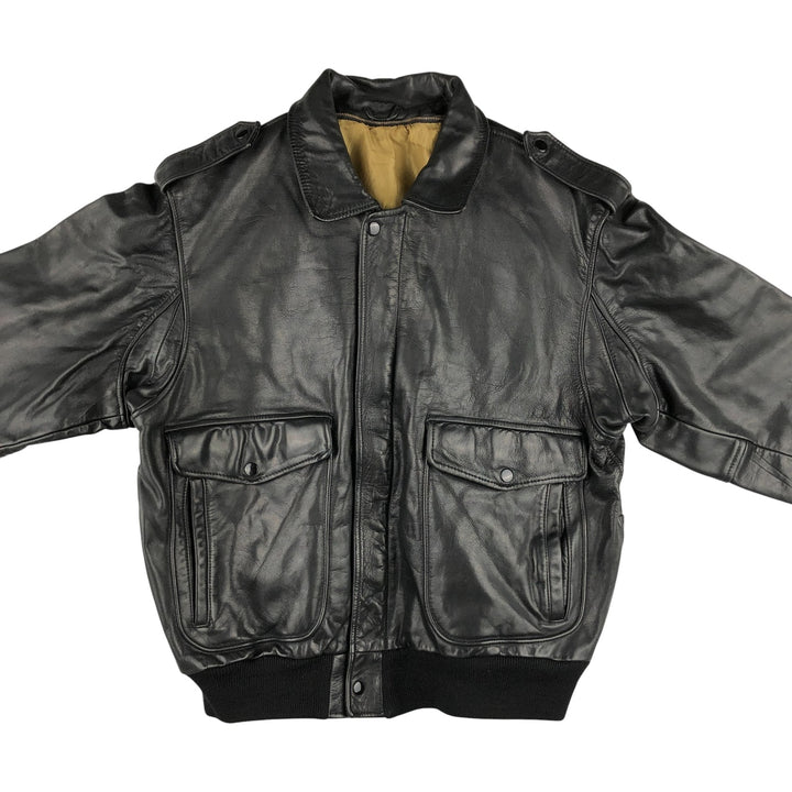 A-2 type leather flight jacket, men's size L Genuine Leather Cowhide black type Vintage Second Hand