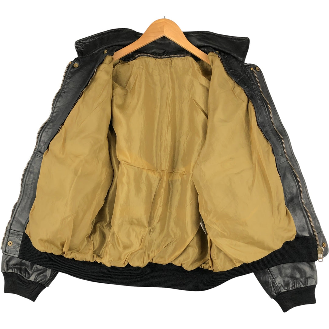 A-2 type leather flight jacket, men's size L Genuine Leather Cowhide black type Vintage Second Hand