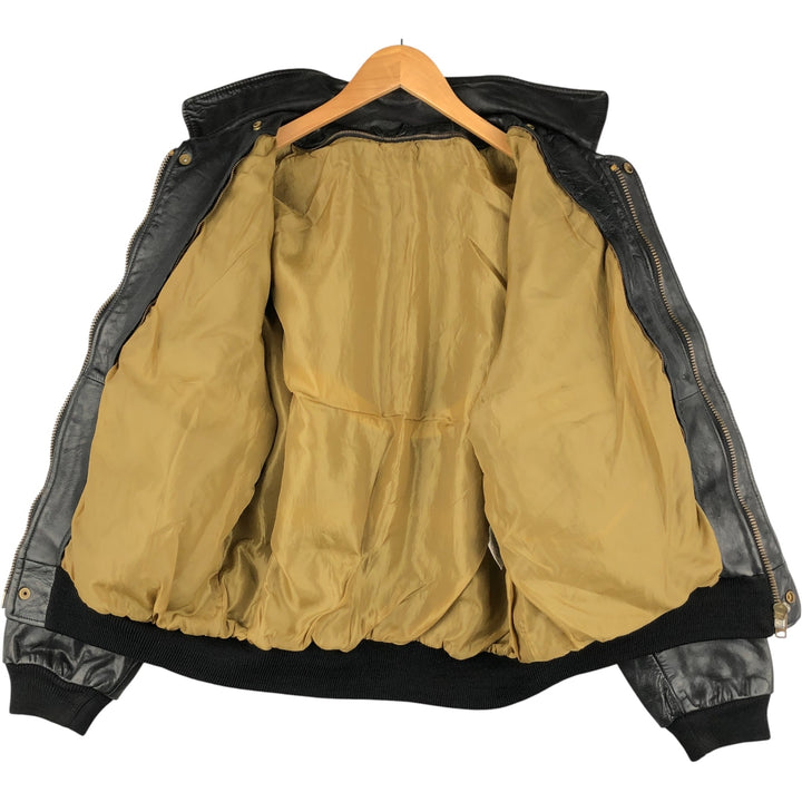 A-2 type leather flight jacket, men's size L Genuine Leather Cowhide black type Vintage Second Hand