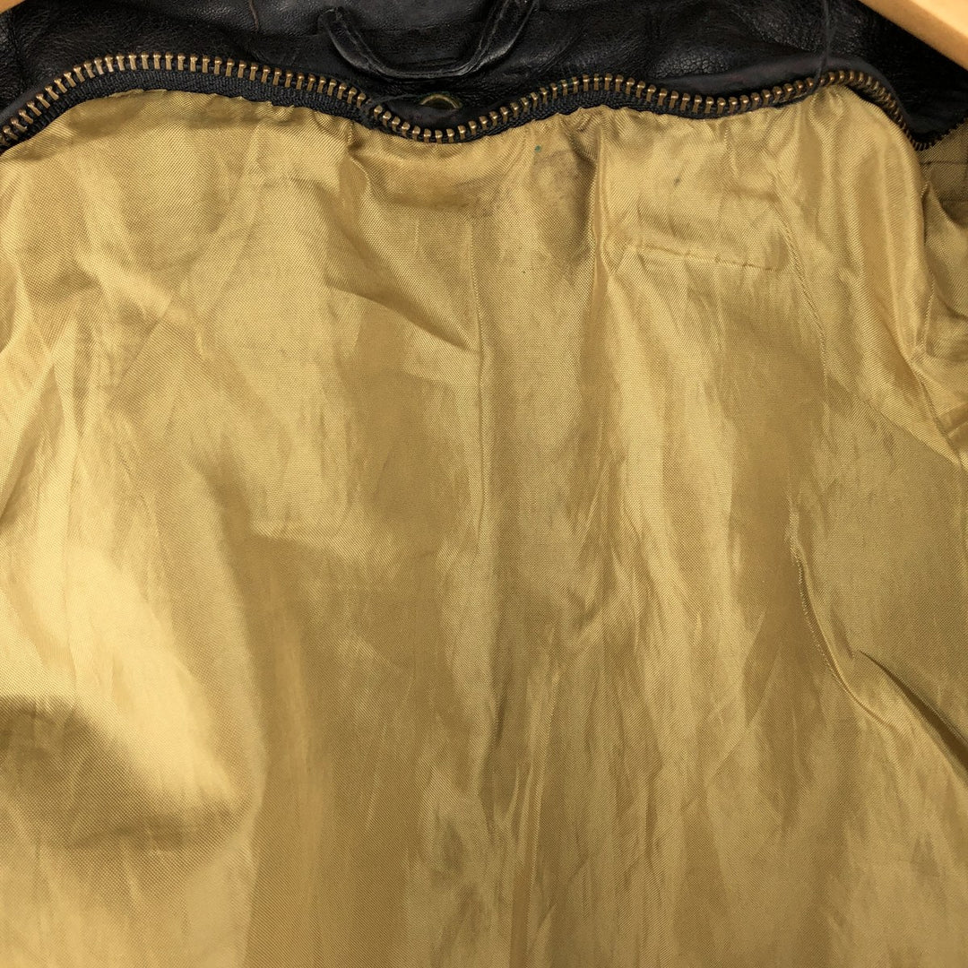 A-2 type leather flight jacket, men's size L Genuine Leather Cowhide black type Vintage Second Hand