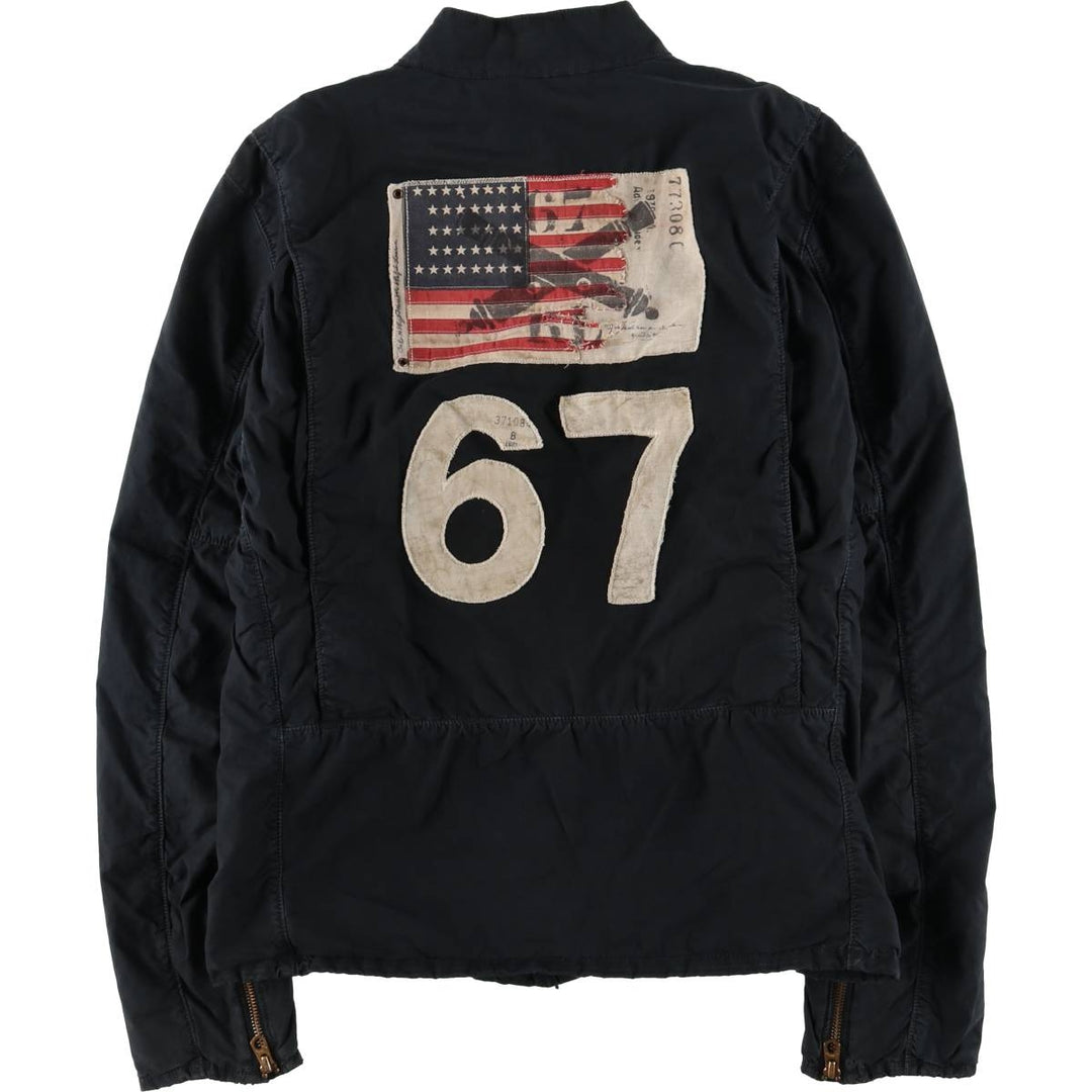 Ralph Lauren POLO JEANS COMPANY Stars and Stripes Pattern Stand Collar Cotton Jacket Riders Jacket Men's M Size cotton black type Vintage Second Hand