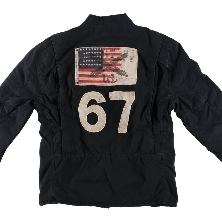 Ralph Lauren POLO JEANS COMPANY Stars and Stripes Pattern Stand Collar Cotton Jacket Riders Jacket Men's M Size cotton black type Vintage Second Hand