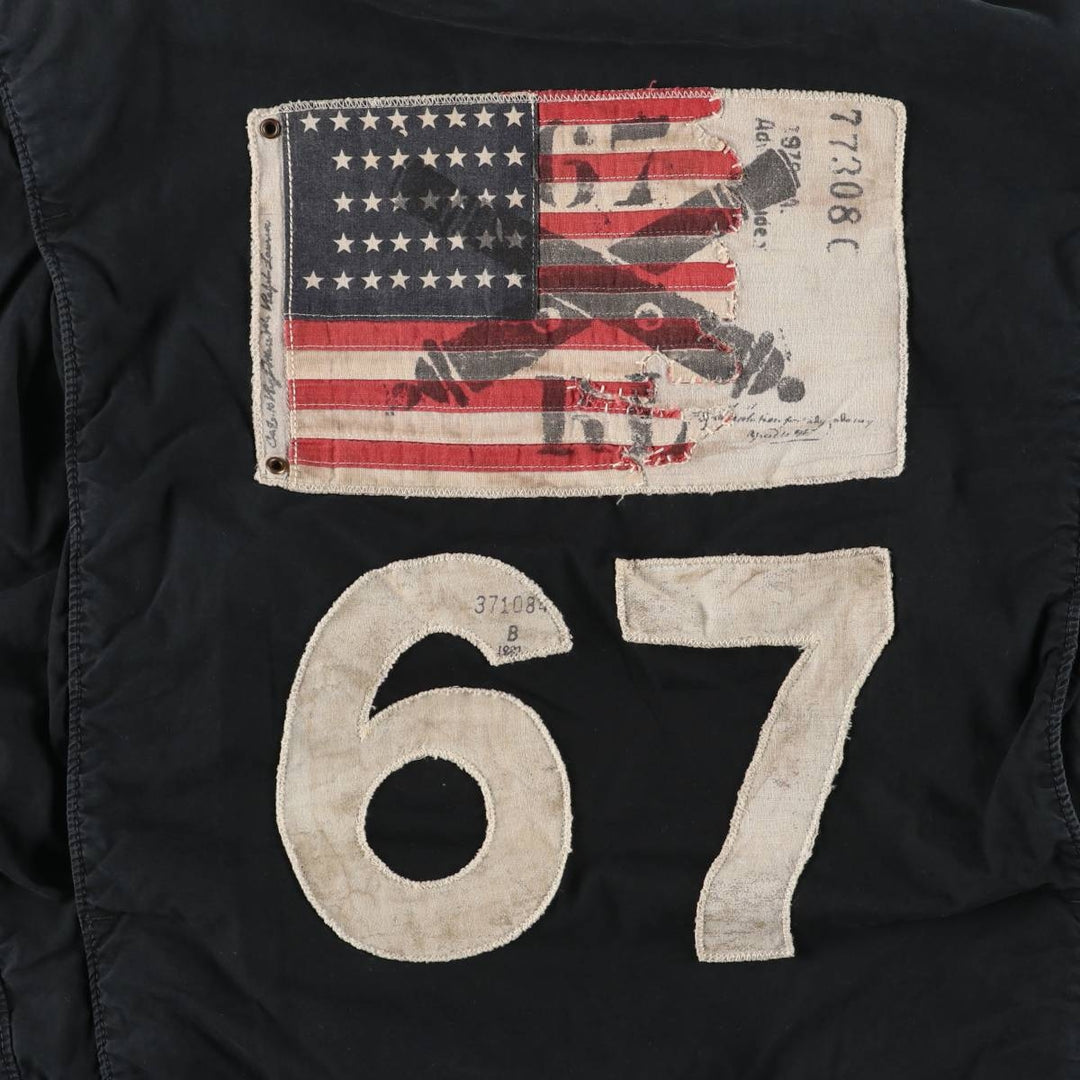 Ralph Lauren POLO JEANS COMPANY Stars and Stripes Pattern Stand Collar Cotton Jacket Riders Jacket Men's M Size cotton black type Vintage Second Hand
