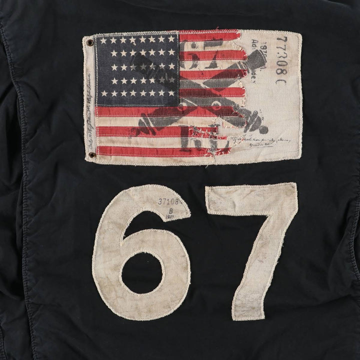 Ralph Lauren POLO JEANS COMPANY Stars and Stripes Pattern Stand Collar Cotton Jacket Riders Jacket Men's M Size cotton black type Vintage Second Hand